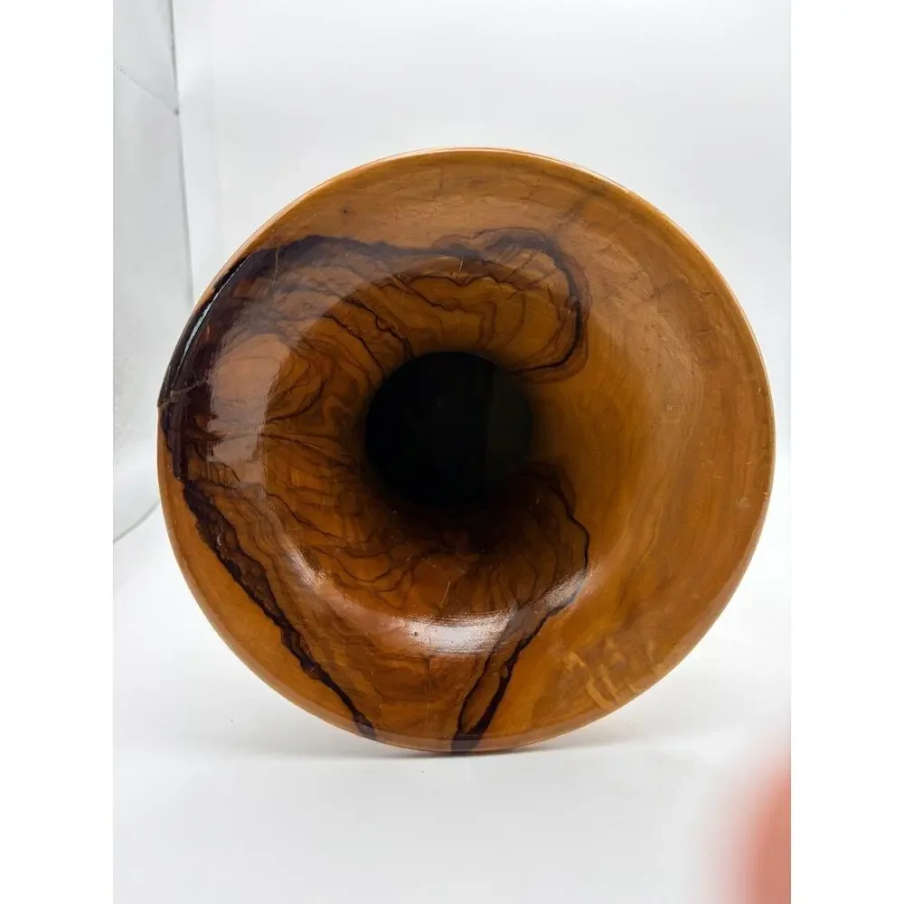 Vintage turned olive wood vase. Rustic and hand crafted.